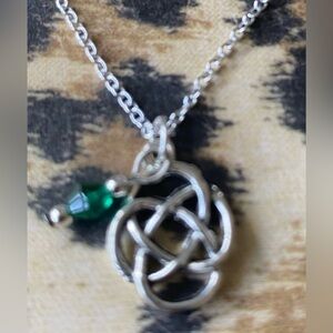 Celtic Knot with Emerald Green Crystal Bead Necklace